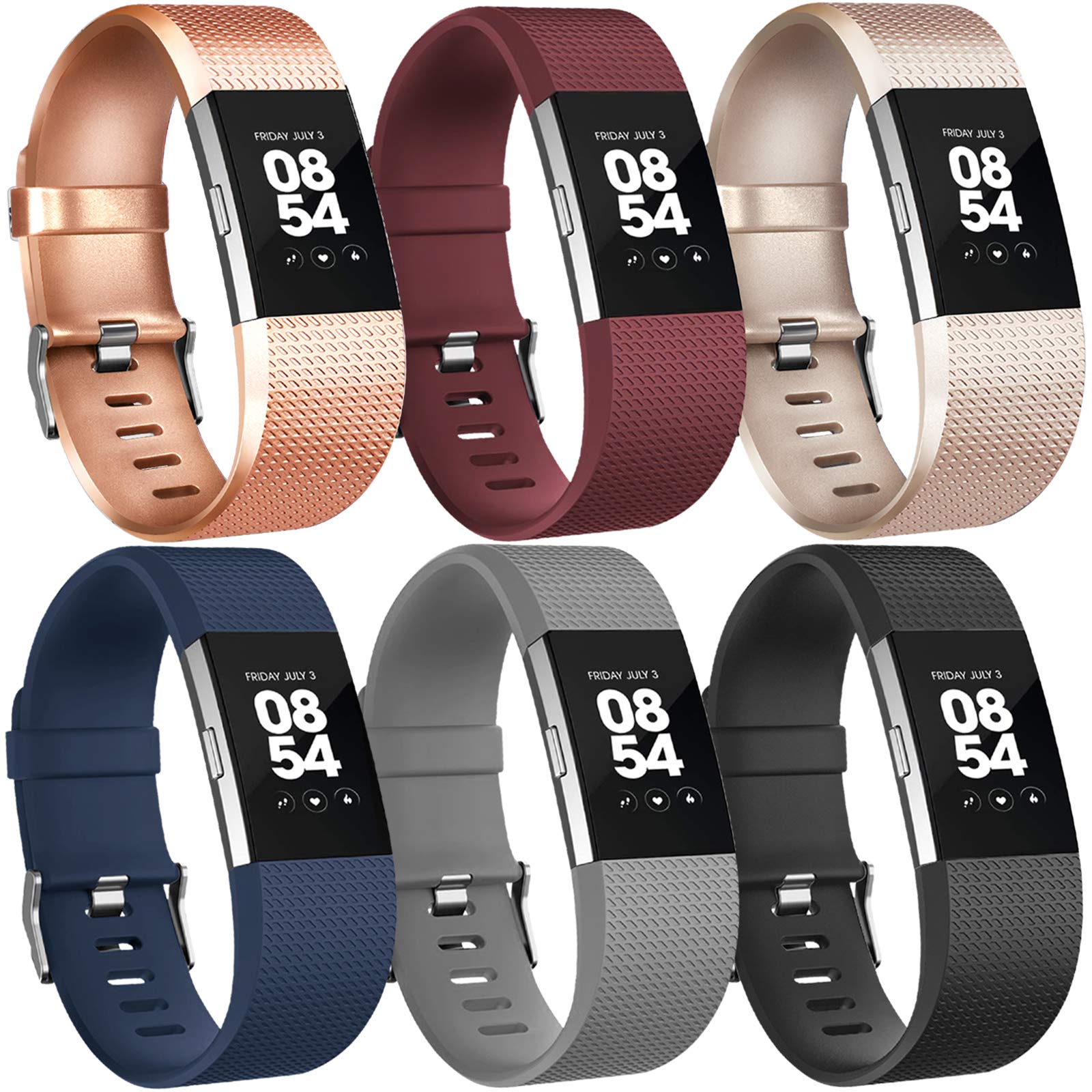 Vancle [6-Pack] Compatible for Fitbit Charge 2 Strap, Adjustable Replacement Strap with Aluminum Alloy Buckle for Fitbit Charge 2 (A, Small)