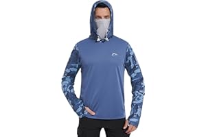 FISHEAL Men's Performance Fishing Hoodie Shirt - UPF 50+ UV Sun Protection Long Sleeve Shirts with Mesh Face Mask