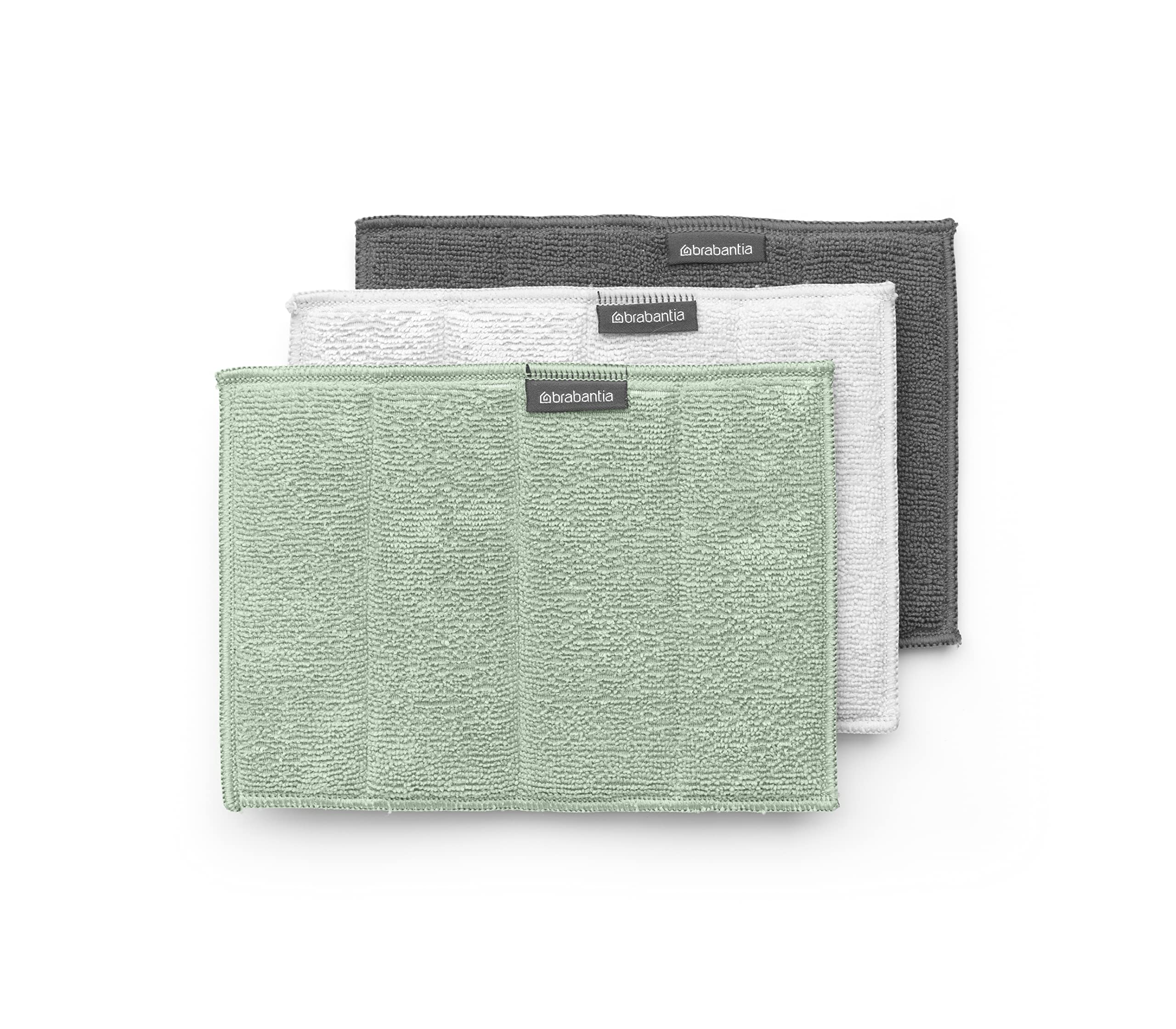 Brabantia - Sinkside Microfibre Cleaning Pads - Sponge & Microfibre - Machine Washable - Absorbs 7 Times its Own Weight - for Cleaning Dishes, Counters & Mirrors - Set of 3 - Jade Green