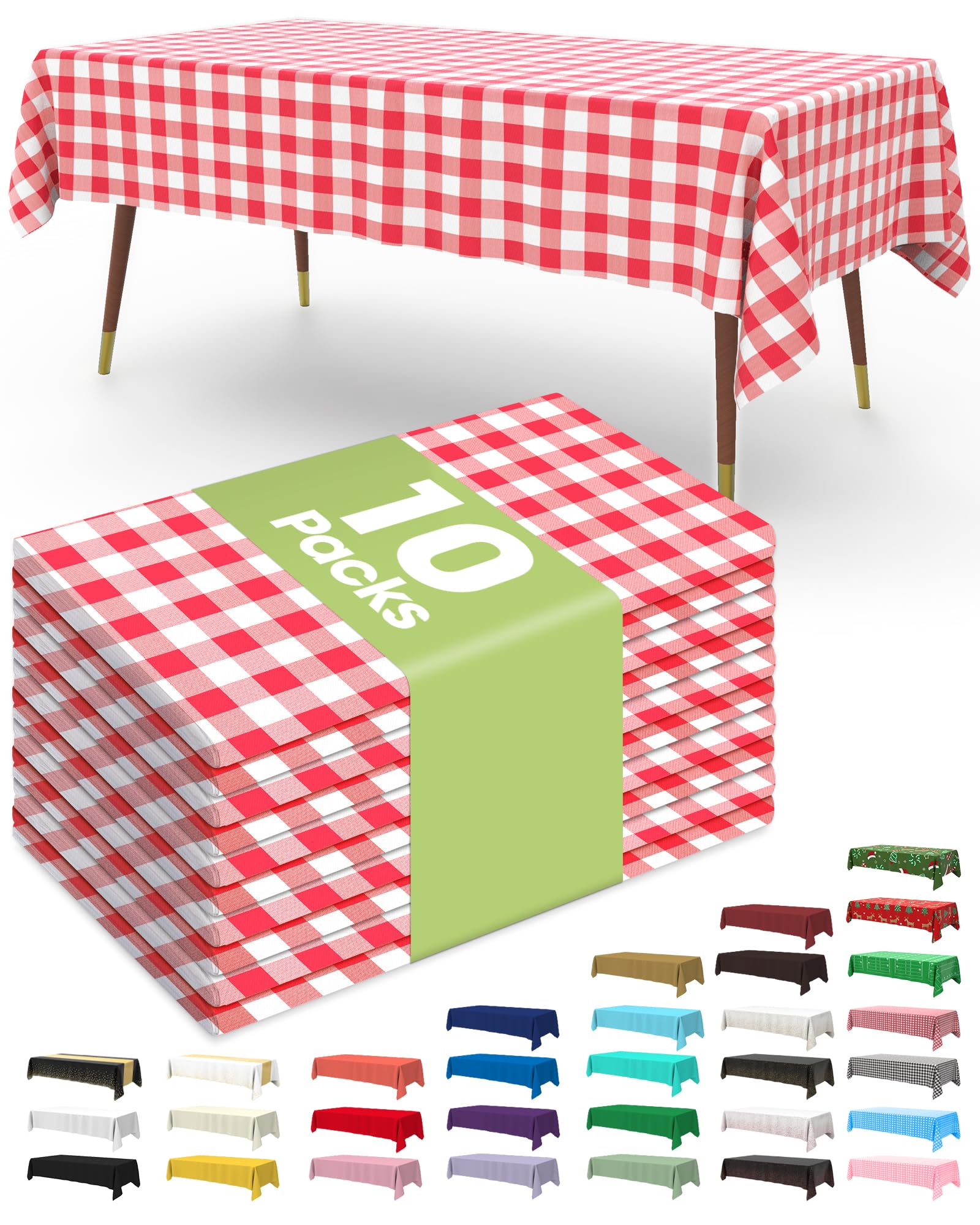 Pureegg Plastic Table Cloth Disposable 10 Pack, 54