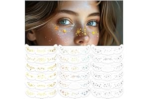 DPKOW Lot de 18 tatouages temporaires à paillettes pour réveillon de Noël - Tatouages temporaires de Noël colorés - Imperméab