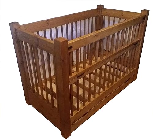 Handmade Solid Redwood Pine Wood Baby Cot Bed Crib With Storage