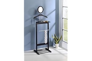 KB Designs - Black Wood Suit & Tie Freestanding Valet Stand, Clothing Organizer Rack