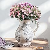 Enra Large Vintage Blue and White and Pitcher for Home Decor, 9.7 Inch Rustic Chinoiserie Decorative Vases, Green and Beige Ceramic Vases for Living Room, Kitchen, Office – Large Vases for Decor