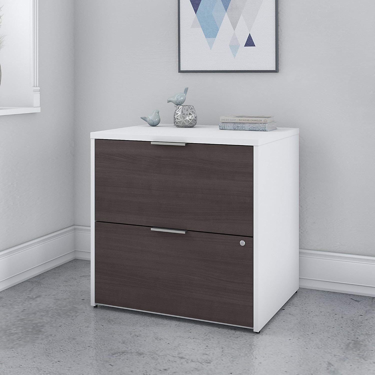 Amazon Com Bush Furniture Jamestown 2 Drawer Lateral File Cabinet In White And Storm Gray Assembled Office Products