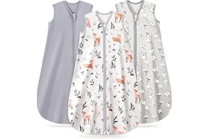TURMEWU 3 Pack Baby Sleep Sack 0-6 Months 100% Organic Cotton, 0.5 TOG Lightweight Wearable Blanket, 2-Way Zipper Sleeping Ba