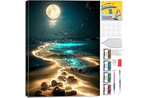 Tiwabb Beach Moon Diamond Painting Kits for Adults with Framed - with Beautiful Gift Box Diamond Art Kits for Adults DIY 5D Round Full Drill Gem Art and Crafts,for Send Gift and Home Decor 7.8x11.8in