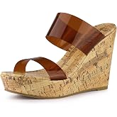 Allegra K Women Clear Platform Open Toe Wedge Heels Slide TPU Sandals | TPR outsole. Wedge heel. Transparent bands. 4 5/7 inch heel height. 1 3/8 inch platform. Pairs with dresses