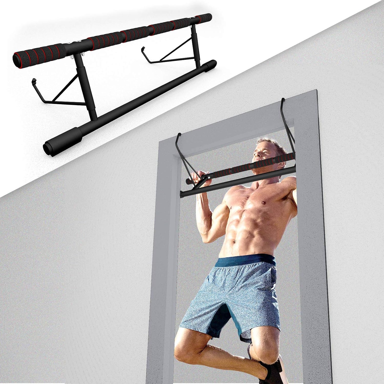 Lipo Doorway Pull Up Bar, Multi-Grip Pull-UP/Chin-UP Bar Trainer for Home Gym with Multiple Foam Handles, U Pull-Up Bar for Home Gym