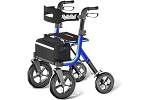 Walkers for Seniors, Rollator Walker with Seat, 12" Big Rubber Wheels All Terrain Rolling Walker with Backrest, Foldable Roll