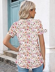 Kistore Womens Summer Crew Neck Pleated Floral Tops