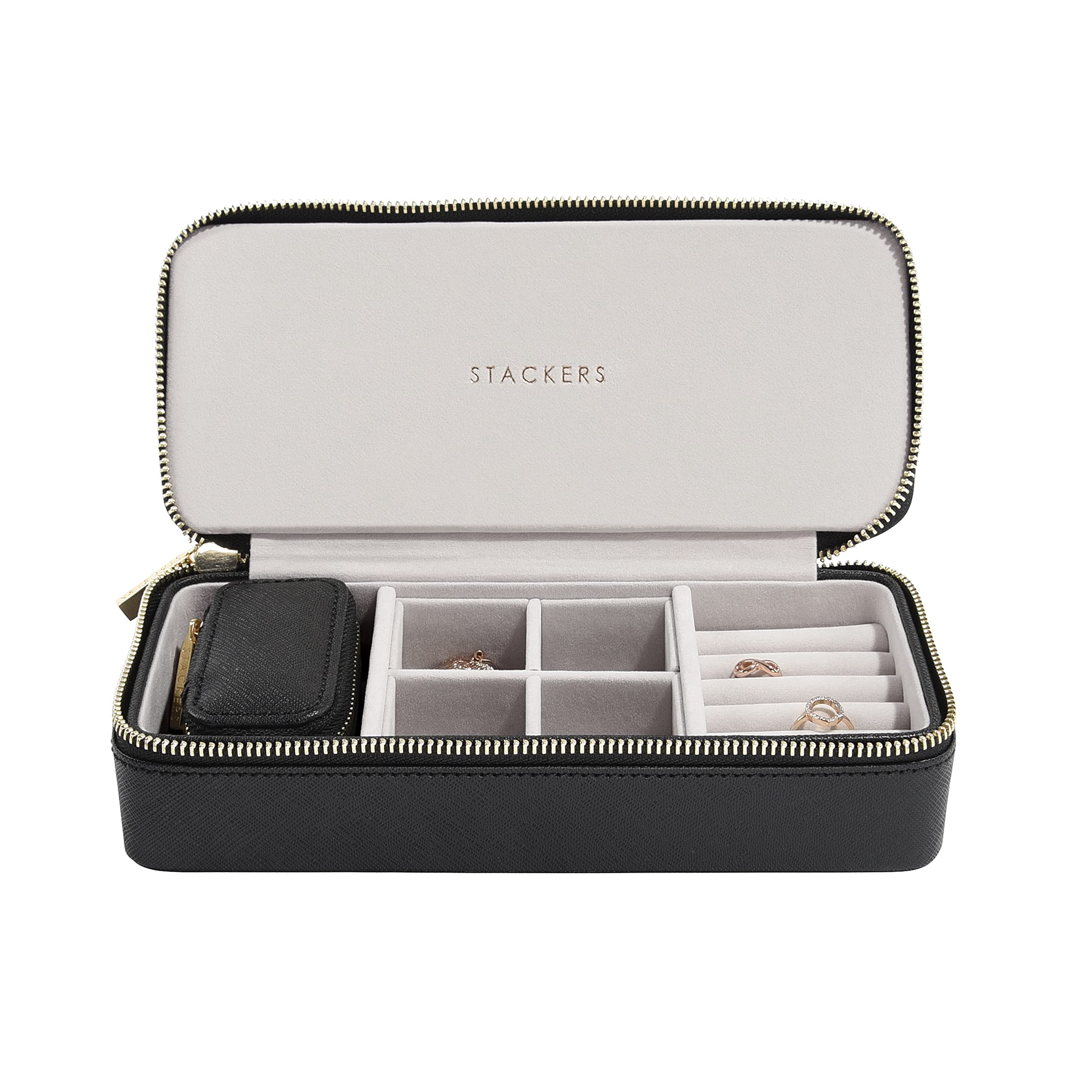 Stackers Black Large & Petite Travel Jewellery Box with Champagne Gold Fittings