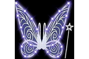 U-Goforst Light Up Fairy Wings for Women Girls Adult, LED Butterfly Wings Wand Halloween Costume Cosplay Dress Up