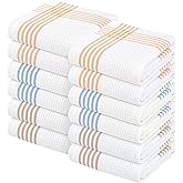 Softopia Cotton Waffle White & Multi Colors Kitchen Towels Set of 12, 100% Cotton, 16x26 inches, Durable Dish Towel, Quick Dry Dishcloths, Ideal for Drying, Wiping - Mustard Yellow, Sky Blue, Brown
