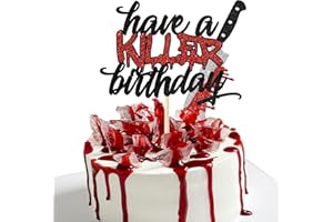 YCTHUNFISH 1 Pack Have a Killer Birthday Cake Topper Glitter Halloween Horror Birthday Cake Pick Decoration for Bloody Horror Movie Theme Cake Decoration Birthday Party Supplies