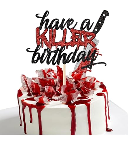 Glitter Killer Happy 16th Birthday Cake Topper – Halloween Horror Party Decor - View #6