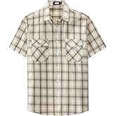 JOGAL Mens Plaid Button Down Shirts Mens Short Sleeve Western Shirts Two Pocket Regular Fit Mens Button Up Casual Shirts