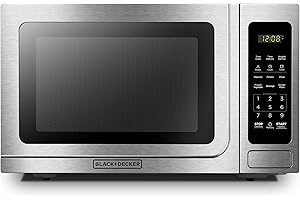BLACK+DECKER EM036AB14 Digital Microwave Oven with Turntable Push-Button Door, Child Safety Lock, Stainless Steel, 1.4 Cu.ft