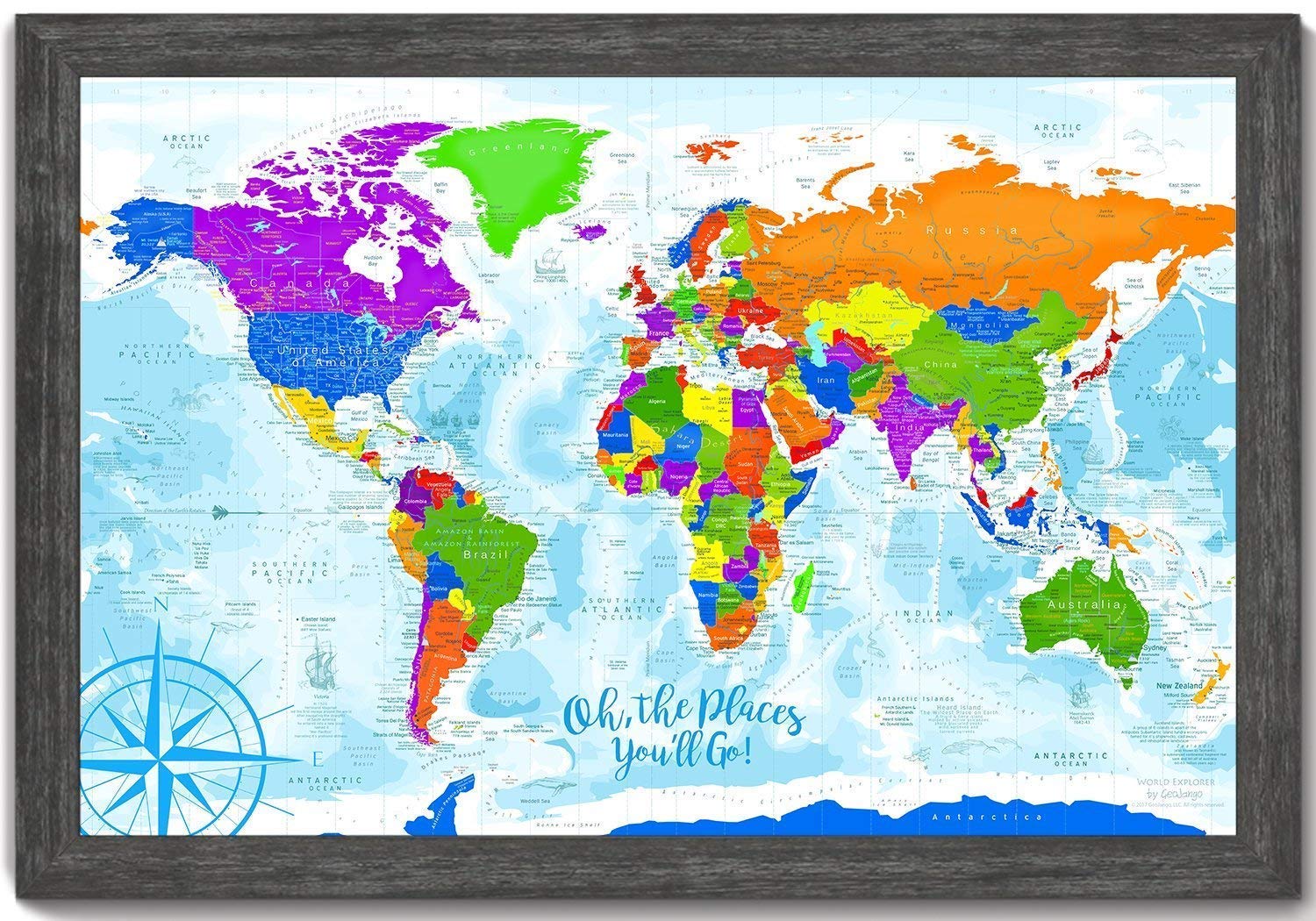 Kids World Map Wall Art Explorer 3 World Map Framed Use As A