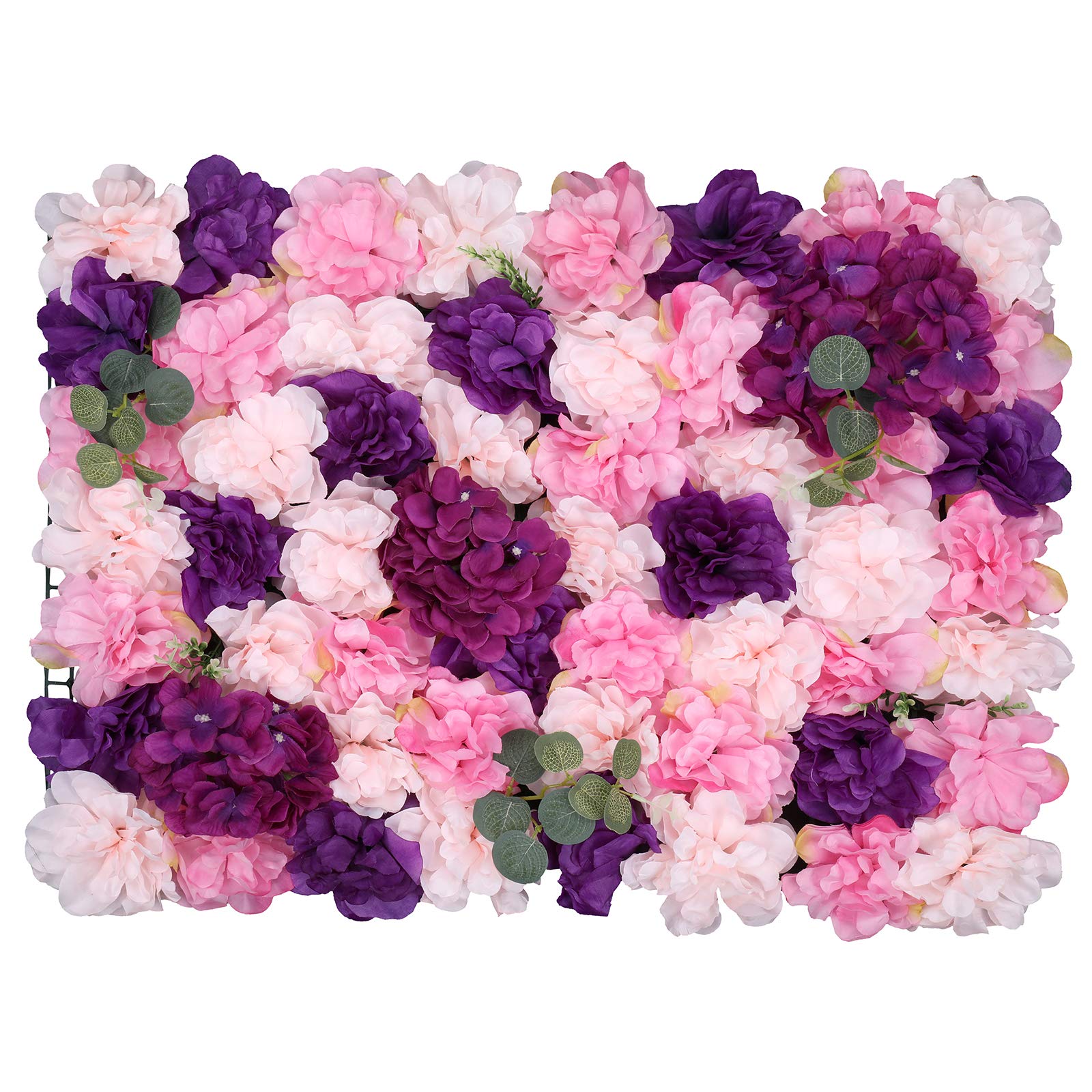 Trimming Shop Artificial Flowers Wall Panels DIY Fake Flower Wall Romantic Floral Backdrop for Wedding Birthday Party Home Decoration, 60cm x 40cm, Rose Pink, Purple & Dusty Pink with Leaves, 1pc