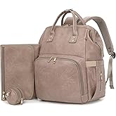 ROSEGIN Premium Vegan Leather Diaper Bag Backpack with Waterproof Changing Pad – Reinforced Stitching & Zippers, Baby Bag for Boy Girl, Stroller Straps, Ergonomic Design for Traveling Moms, Taupe