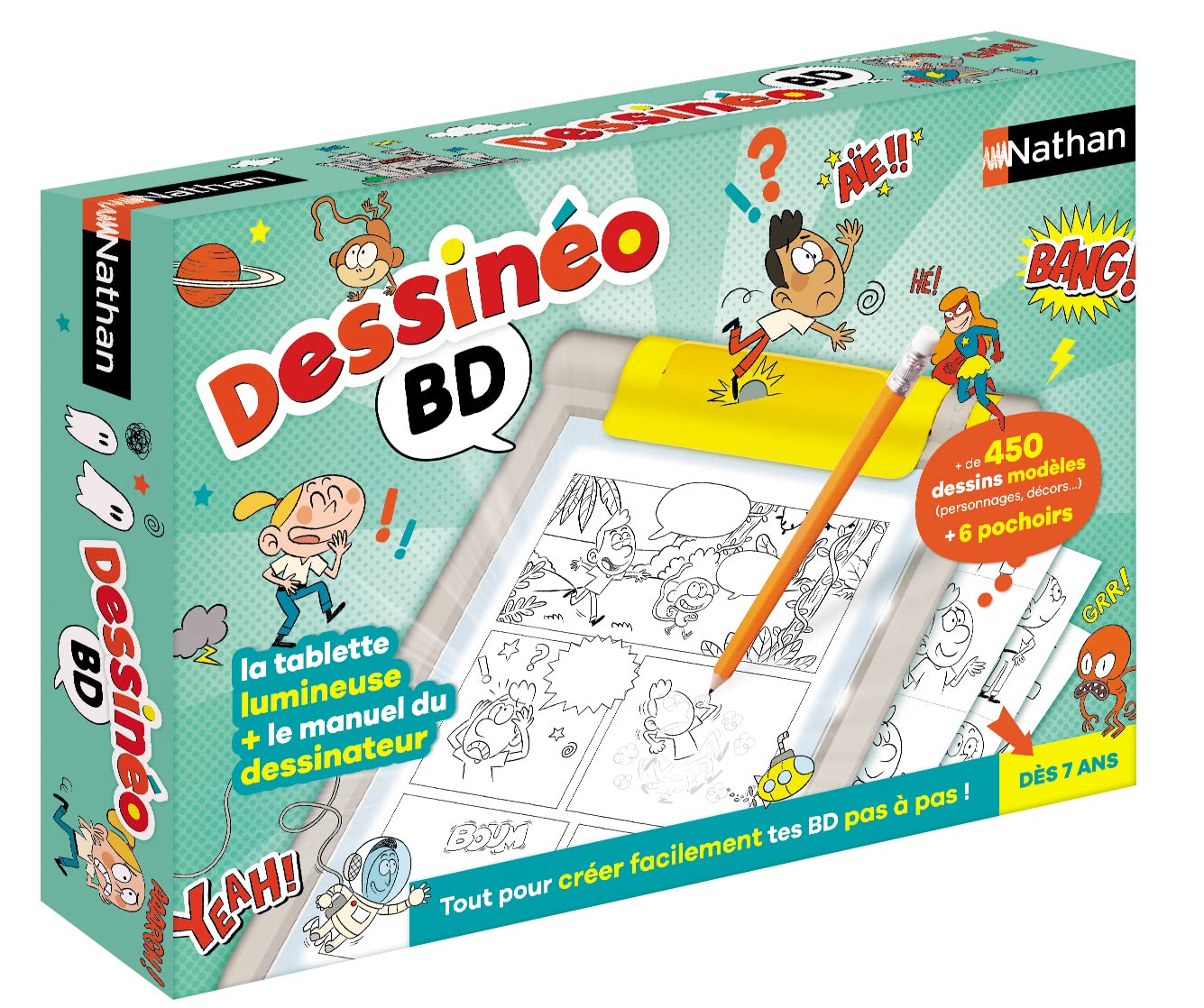 Nathan - Dessineo - BD - Light Board - Board to Create Your BD Step by Step - Learn to Draw - from 7 Years, Multicoloured, 31145