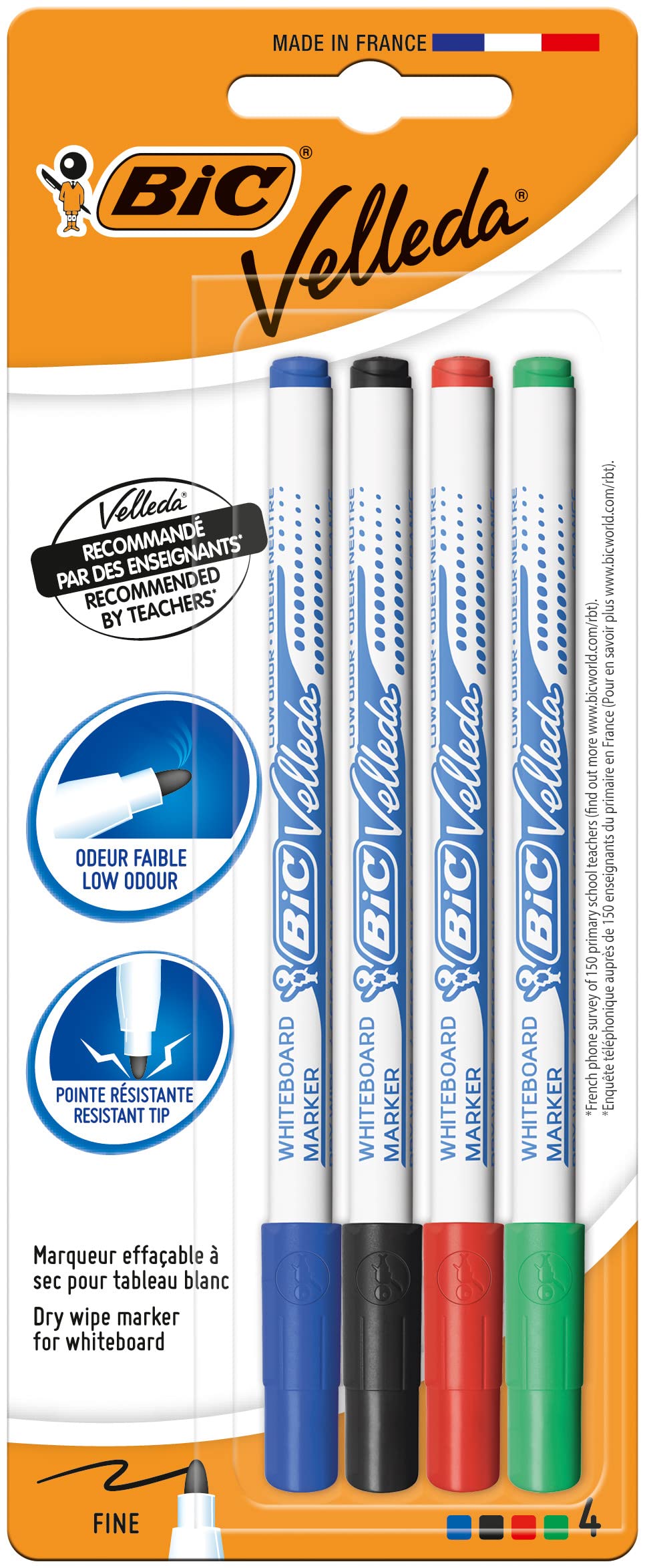 BiC Velleda Dry-Wipe Whiteboard Markers, Pack of 4