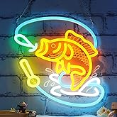 Ammonite Fishing Neon Sign, LED Neon Lights for Room Wall Table Decor Art, Home Party Birthday Holiday Gift for Fishing Lovers Kids Teens Adults