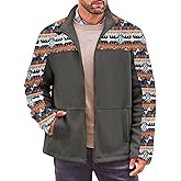 Beotyshow Mens Soft Polar Fleece Jacket Zip Up Printed Coat Casual Tribal Aztec Midweight Winter Outfits