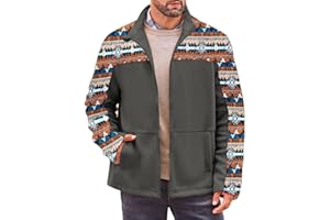 Beotyshow Mens Soft Polar Fleece Jacket Zip Up Printed Coat Casual Tribal Aztec Midweight Winter Outfits