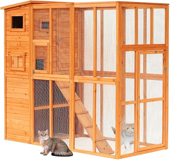 wooden outdoor cat run