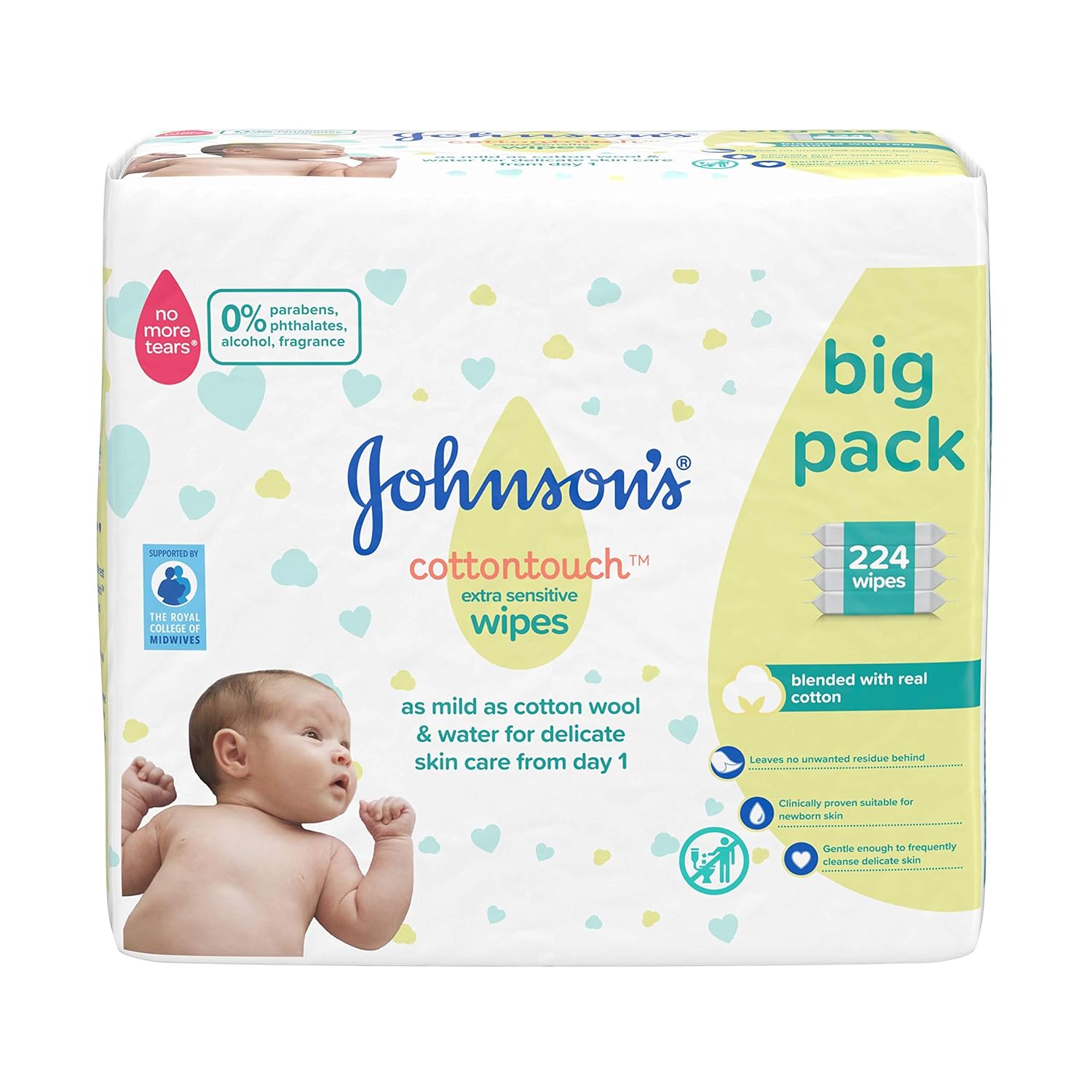 Johnson's Baby Cotton Touch Extra Sensitive Wipes, 224 Wipes (56 x 4