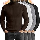 Yearntown 4 Pack Men's Turtleneck Long Sleeve Shirts Cotton Ribbed Sweater Mock Neck Pullover Casual Tops Slim Fit Layer