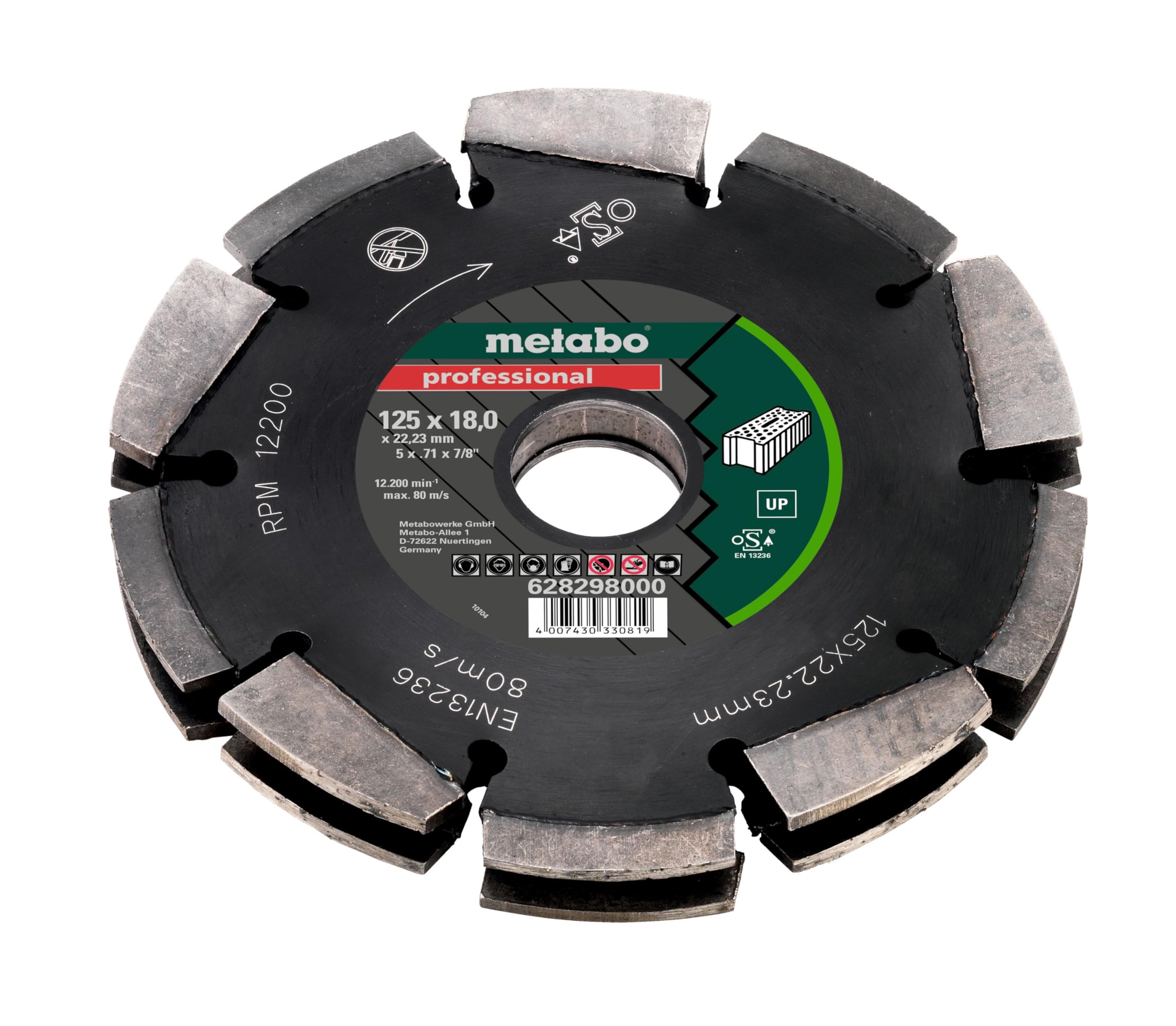 Metabo 628298000 2‑Row UP Universal Wall Chaser Blade, 125 x 18 x 22.23mm, Designed for Clean, Stable Cutting in Masonry and Concrete with Enhanced Material Removal and Smooth Operation.