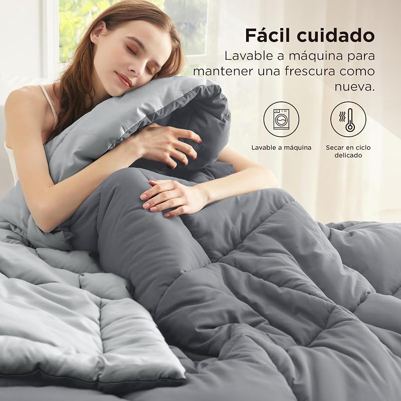 Bedsure edredom cama 150 entretiempo - enchimento nórdico 240x220 cm de 300 gr/m² para cama de casal 150x200, edredons de outono e primavera, fibra macia e cinza