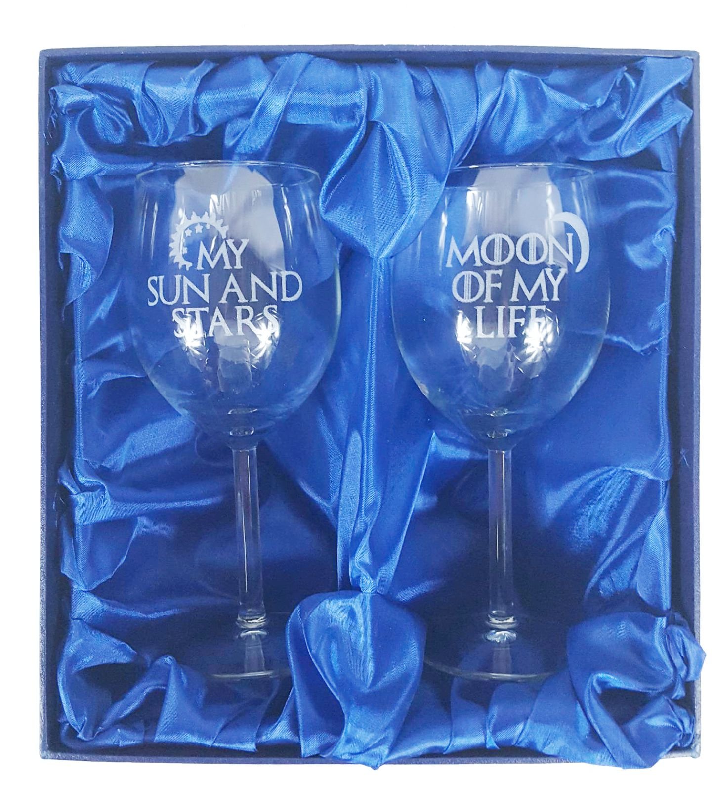 Derwent Laser Crafts Game of Thrones Inspired My Sun and Stars, Moon of My Life Pair of Wine Glasses