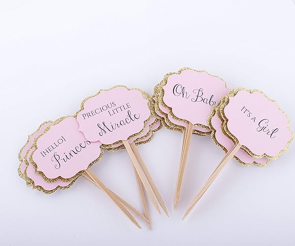 Baby Shower Decorations Pink And Gold Baby Shower Cupcake Toppers Baby Girl Shower Decoration 12ct