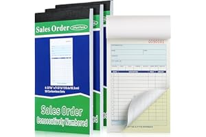 Lincia 3 Pads Sales Order Books 2 Part Carbonless (White/Canary Yellow) Receipt with Carbon Copies Cover Receipt Form Invoice 50 Sets Per Book (4.18 x 7.2 Inch/ 10.6 x 18.3 Cm)