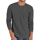 PrettyGuide Men's Cotton Long Sleeve Shirts Undershirt Lightweight Casual Crewneck Pocket T-Shirt