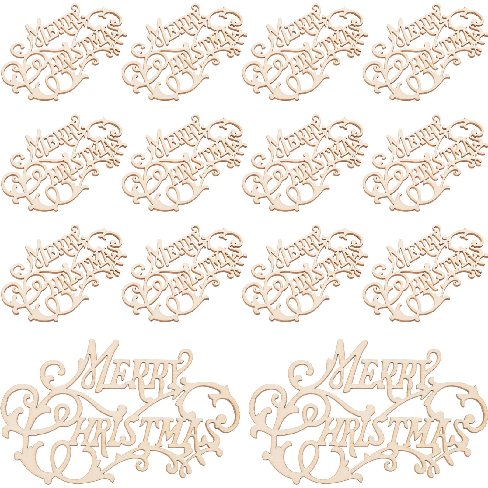 NUOBESTY 20pcs Merry Christmas Wooden Cutouts Unfinished Wood Xmas Letter Slices Letter Hanging Plaques for Christmas Tree Home Wedding DIY Decor