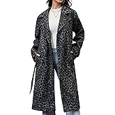 Haianguoji Women's Warm Long Winter Wool Blend Coats Double-Breasted Peacoat with Belt Outwear Trench Overcoat(Leopard, XL)