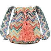 Canvas Crossbody Bags for Women, Tassels Drawstring Bucket Bag, Bohemian Handbag, Tote Bag Large Capacity Travel Tote Bag for Vacation Travel Daily Matching