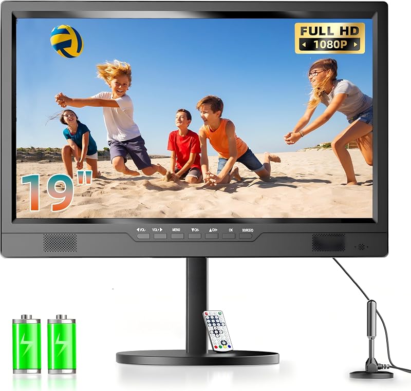 Desobry 19 Inch 1080p Portable TV DVB T2 Built-in Battery HDMI USB 12V