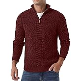 Askdeer Men's Quarter Zip Sweater Mock Neck Pullover Sweater Classic Casual Fisherman Sweaters