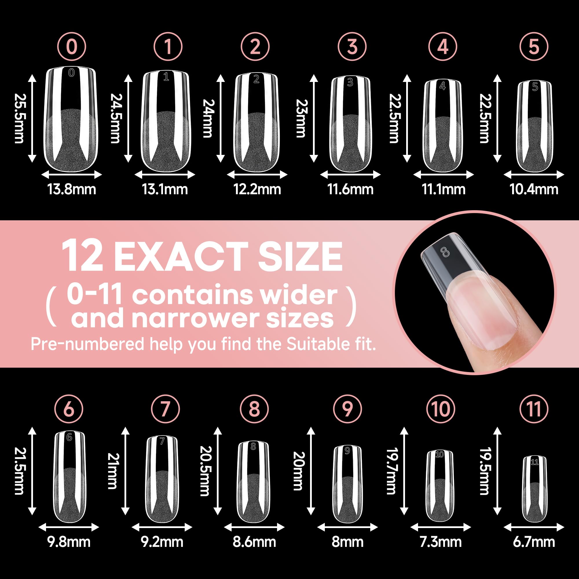 UNA GELLA Medium Square Gel Nail Tips Half Matte 312pcs Medium Square Gel Nails x Full Cover False Acrylic Nails Tips for Press On Nails DIY Art Salon Nail Extensions, 12 Sizes - Image 7