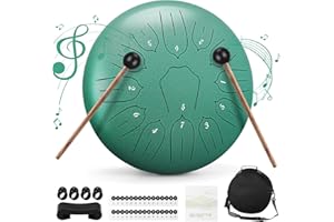 Sannofair Rain Drum for Outside, Steel Tongue Drum 13 Notes 12 Inches Chakra Tank Drum,for Yoga Musical Education,with Drumsticks Drumstick Stand Tutorial Book Note Stickers Finger Cots(Peacock Green)