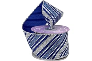 GIFTWRAP ETC. Royal Blue Silver Wired Ribbon - 2 1/2" x 10 Yards, Sparkly Metallic Striped, Christmas, Hanukkah, Holiday Garland, Gifts, Wrapping, Wreaths, Bows, Boxing Day, Gift Basket