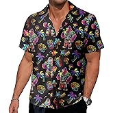 Neon Shirts for Men - Vibrant Print Short Sleeve Button Down Rave Outfit for Party, Festivals & Vacations