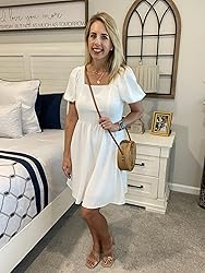 OFEEFAN White Women Dress Summer Square Neck Puff