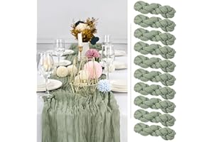 SHOWGEOUS 10 Pack Sage Green Cheesecloth Table Runner Gauze Table Runner 10FT Long Semi-Sheer Table Runner Boho or Rustic Wedding Table Decor for Wedding Decor Arch Draping Bridal Shower Holiday Party